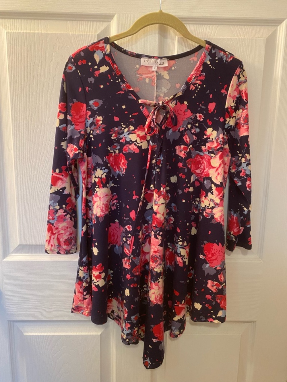 C'est Moi Navy Floral Tie-Front Swing Tunic